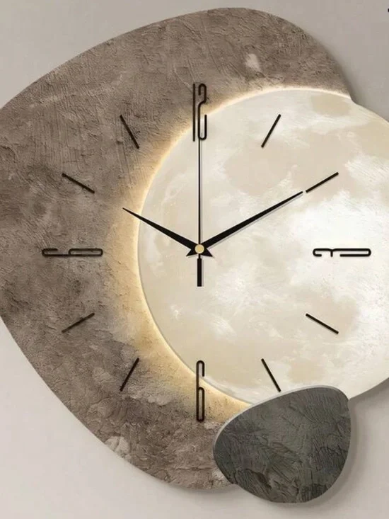 Veloura Modern Moon Wall Clock - Taupe and White Aesthetic Home Decor - Picture 2 of 9